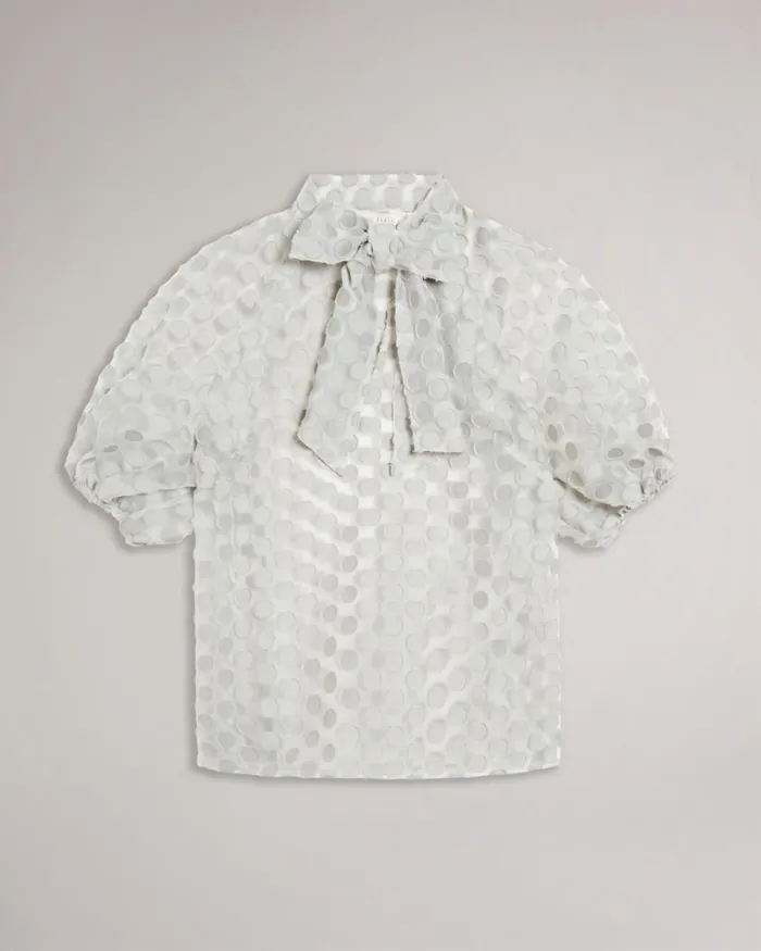 Organza Spot Pussy Bow Blouse White Women Ted Baker Tops and TShirts