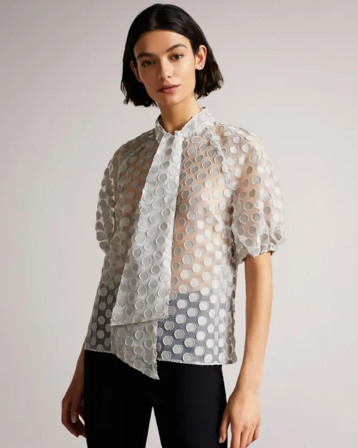 Organza Spot Pussy Bow Blouse White Women Ted Baker Tops and TShirts Organza Spot Pussy Bow Blouse White Women Ted Baker Tops and TShirts