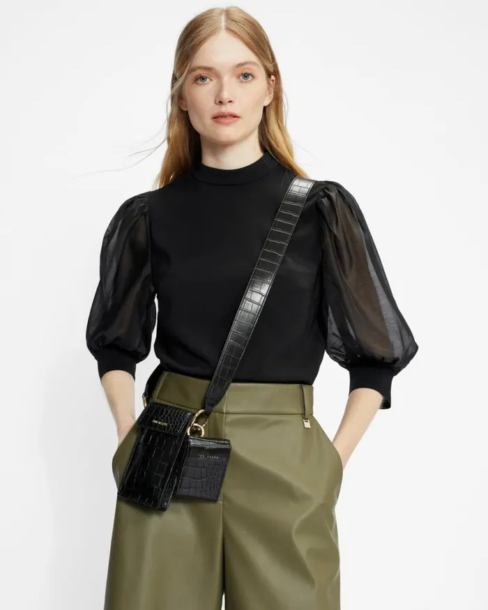 Organza Volume Sleeve Top Black Women Ted Baker Clothing Organza Volume Sleeve Top Black Women Ted Baker Clothing