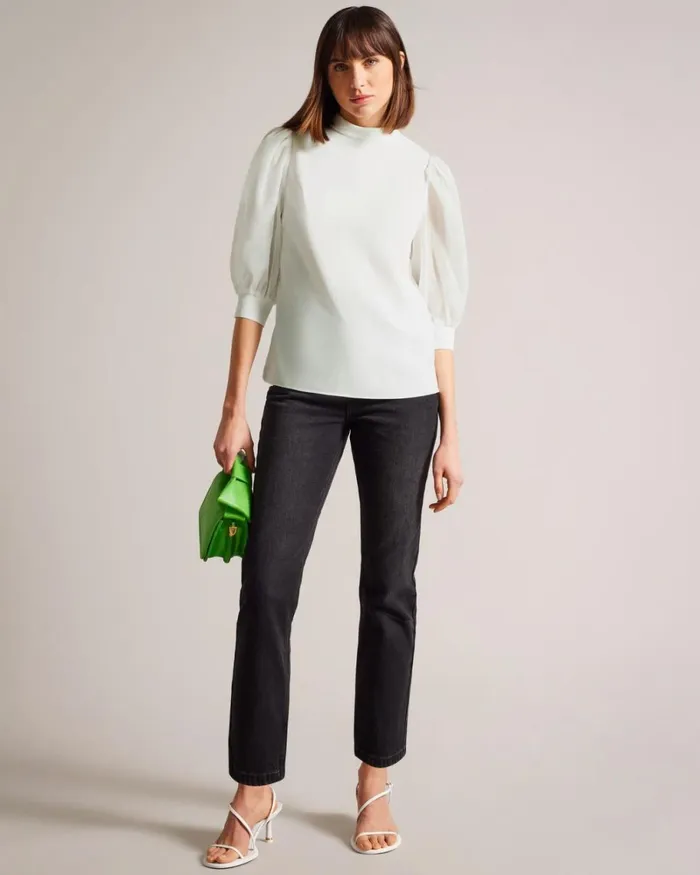 Organza Volume Sleeve Top White Women Ted Baker Clothing Organza Volume Sleeve Top White Women Ted Baker Clothing