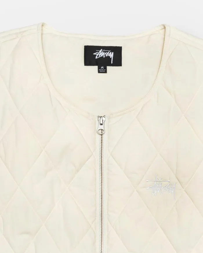 Outerwear Men Stussy DIAMOND QUILTED VEST Cream Outerwear Men Stussy DIAMOND QUILTED VEST Cream