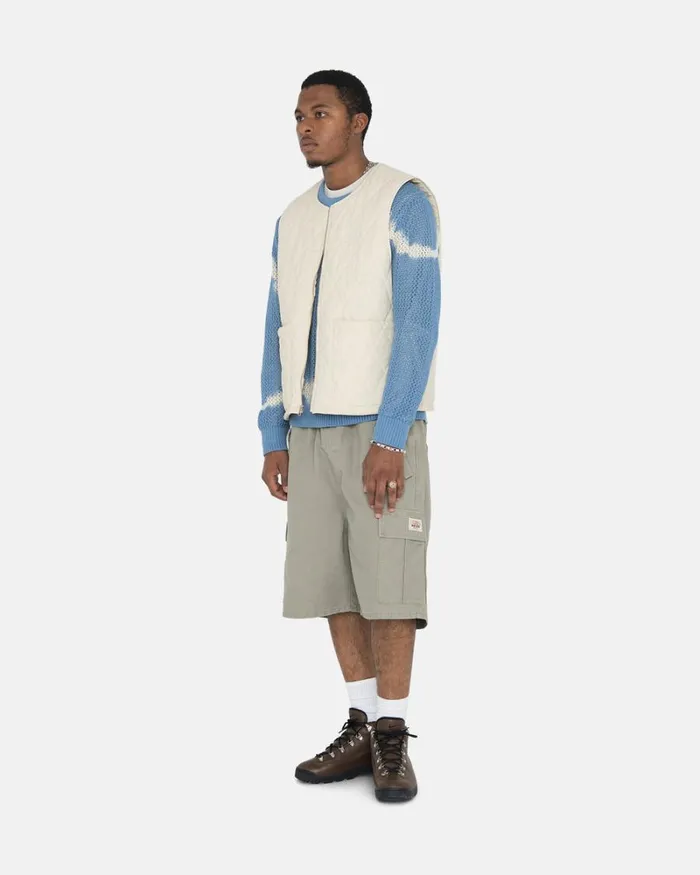 Outerwear Men Stussy DIAMOND QUILTED VEST Cream Outerwear Men Stussy DIAMOND QUILTED VEST Cream