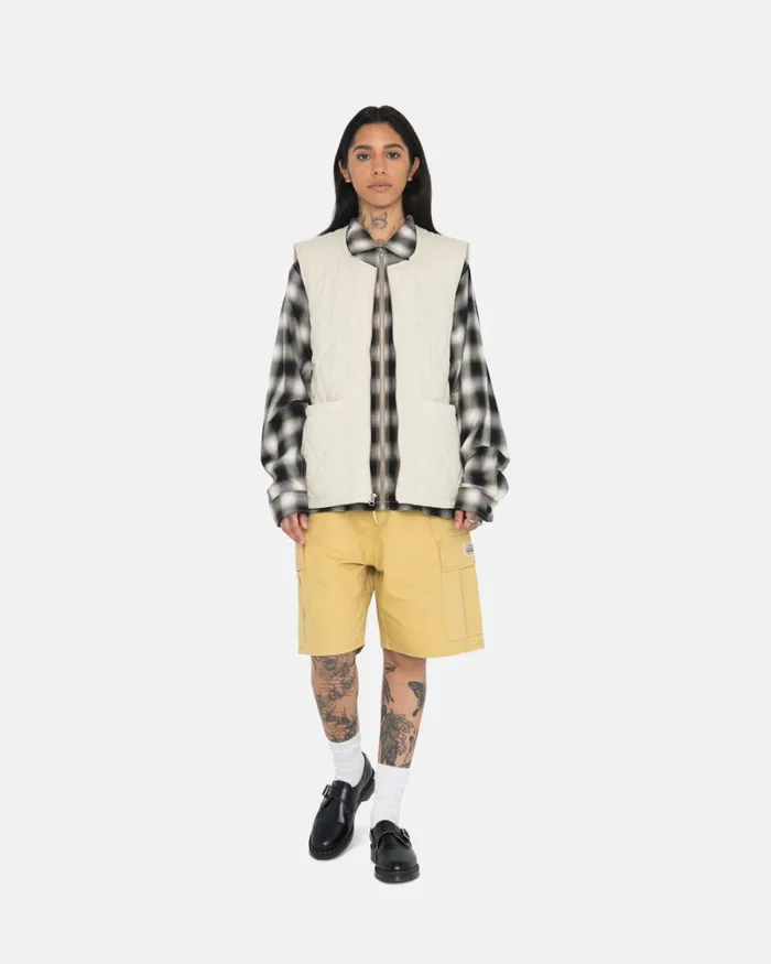 Outerwear Men Stussy DIAMOND QUILTED VEST Cream Outerwear Men Stussy DIAMOND QUILTED VEST Cream