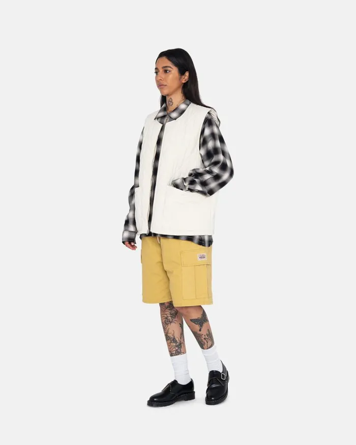 Outerwear Men Stussy DIAMOND QUILTED VEST Cream Outerwear Men Stussy DIAMOND QUILTED VEST Cream