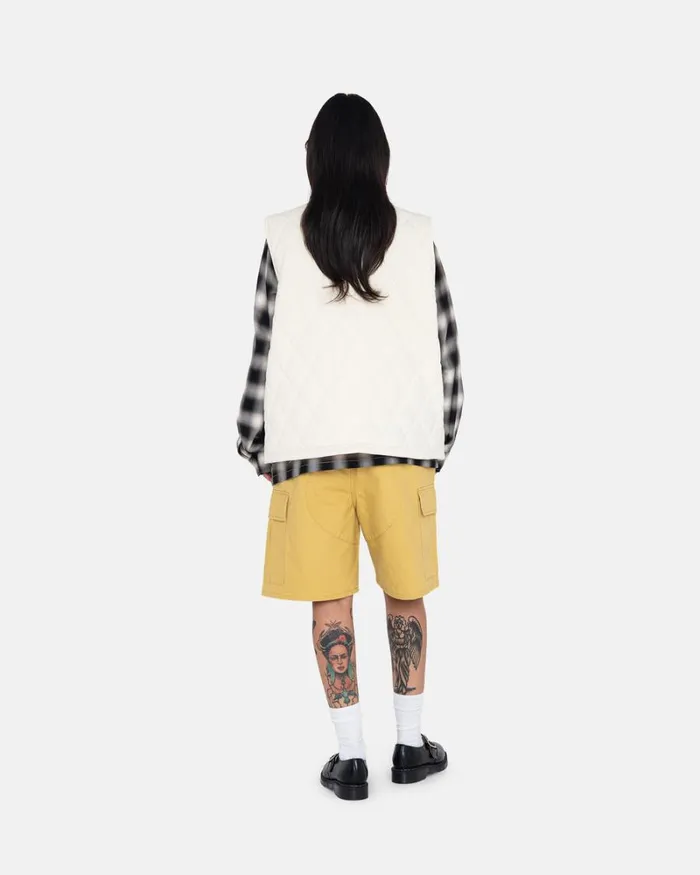 Outerwear Men Stussy DIAMOND QUILTED VEST Cream Outerwear Men Stussy DIAMOND QUILTED VEST Cream