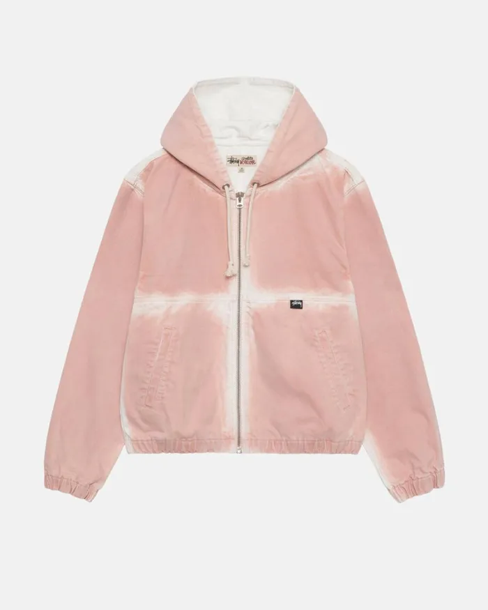 Outerwear Men Stussy SPRAY DYE HOODED WORK JACKET Faded Pink
