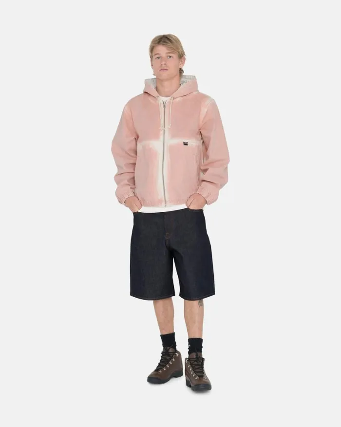 Outerwear Men Stussy SPRAY DYE HOODED WORK JACKET Faded Pink Outerwear Men Stussy SPRAY DYE HOODED WORK JACKET Faded Pink