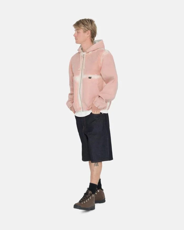 Outerwear Men Stussy SPRAY DYE HOODED WORK JACKET Faded Pink Outerwear Men Stussy SPRAY DYE HOODED WORK JACKET Faded Pink