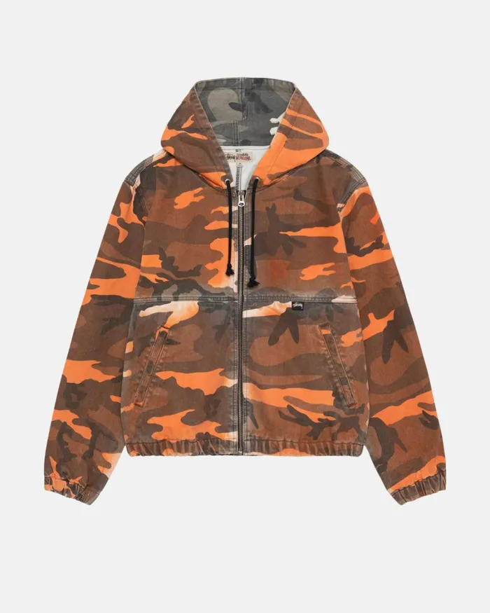 Outerwear Men Stussy SPRAY DYE HOODED WORK JACKET Orange Camo