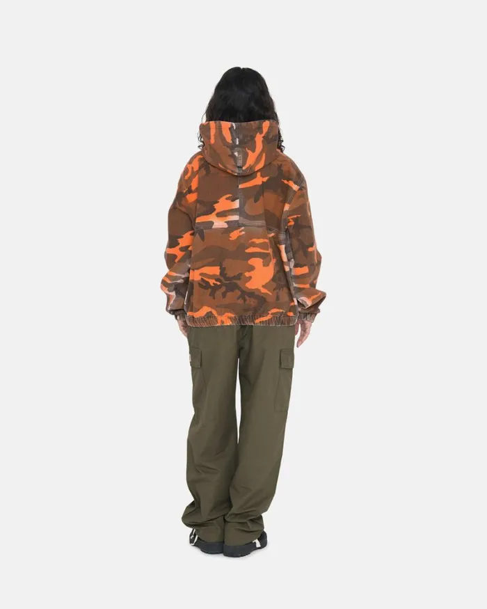 Outerwear Men Stussy SPRAY DYE HOODED WORK JACKET Orange Camo Outerwear Men Stussy SPRAY DYE HOODED WORK JACKET Orange Camo