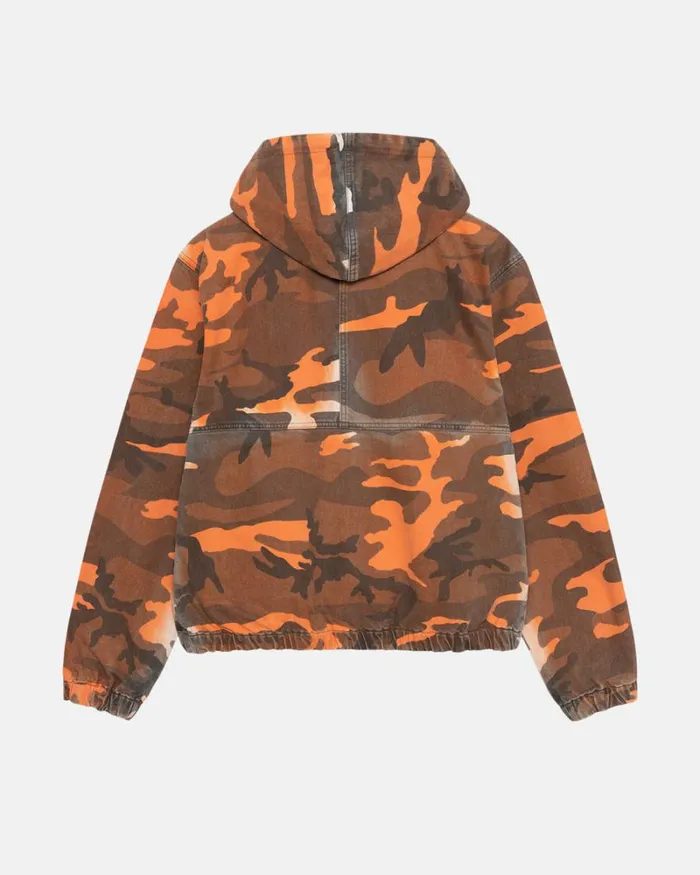 Outerwear Men Stussy SPRAY DYE HOODED WORK JACKET Orange Camo Outerwear Men Stussy SPRAY DYE HOODED WORK JACKET Orange Camo