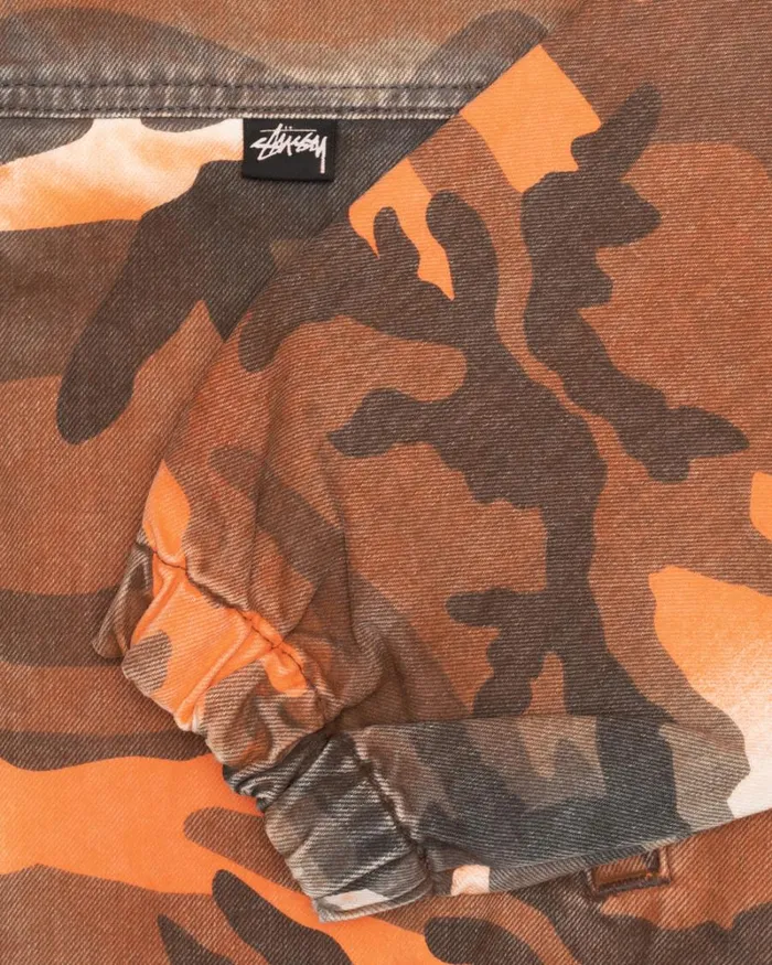 Outerwear Men Stussy SPRAY DYE HOODED WORK JACKET Orange Camo Outerwear Men Stussy SPRAY DYE HOODED WORK JACKET Orange Camo