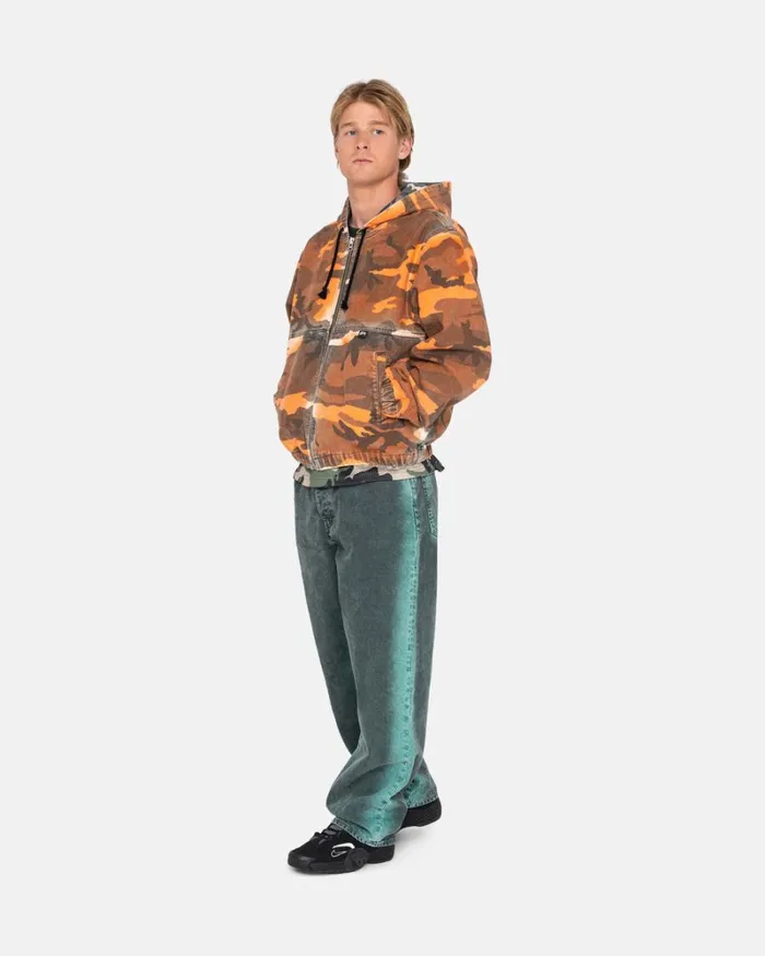 Outerwear Men Stussy SPRAY DYE HOODED WORK JACKET Orange Camo Outerwear Men Stussy SPRAY DYE HOODED WORK JACKET Orange Camo