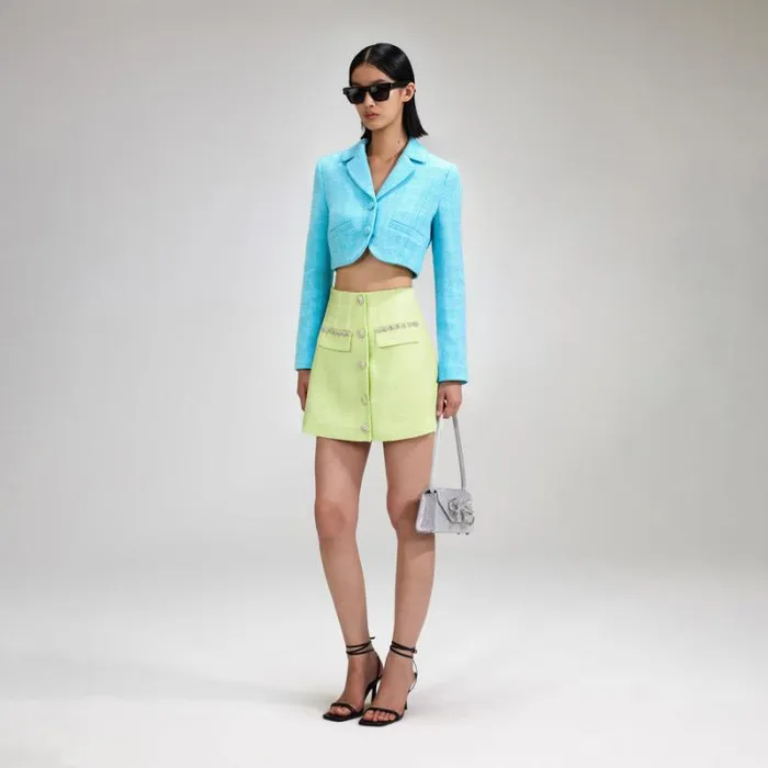 Outerwear Woman SelfPortrait Blue Boucle Jacket Outerwear Woman SelfPortrait Blue Boucle Jacket