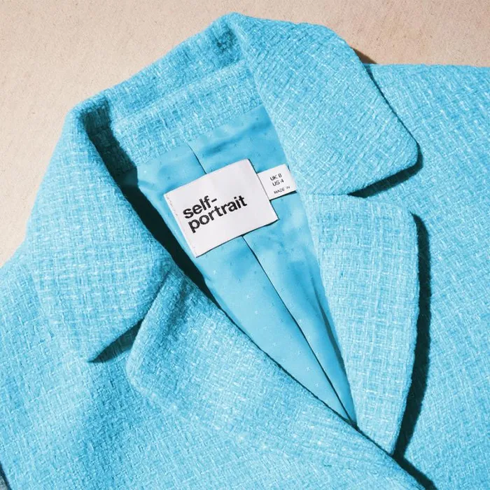Outerwear Woman SelfPortrait Blue Boucle Jacket Outerwear Woman SelfPortrait Blue Boucle Jacket