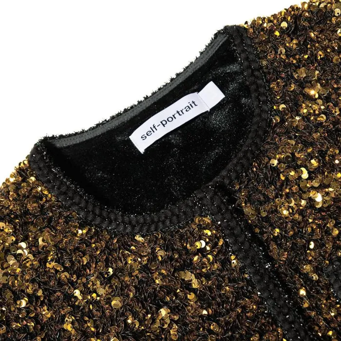Outerwear Woman SelfPortrait Gold Sequin Cropped Jacket Outerwear Woman SelfPortrait Gold Sequin Cropped Jacket