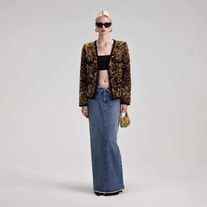 Outerwear Woman SelfPortrait Gold Sequin Jacket