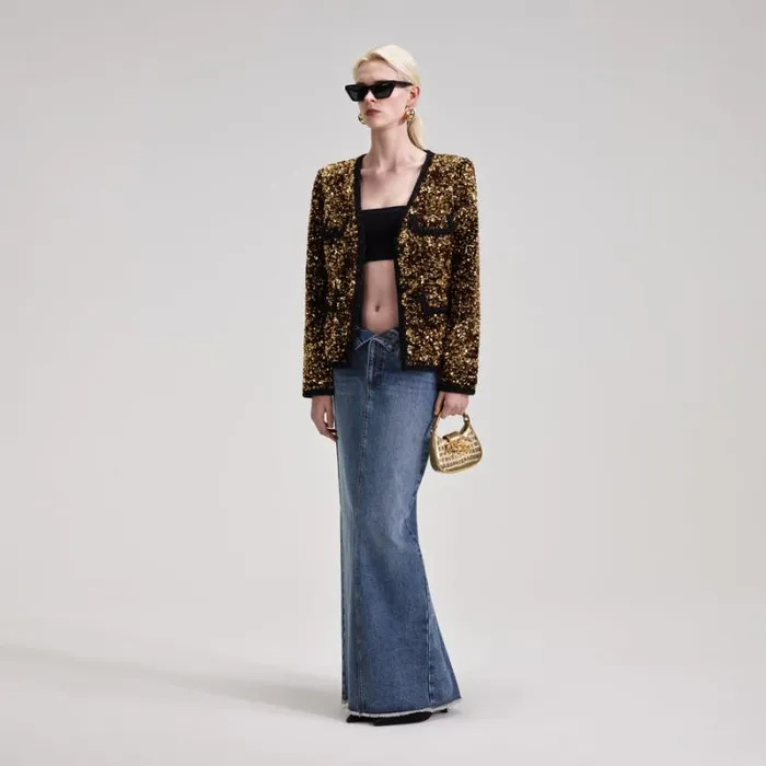 Outerwear Woman SelfPortrait Gold Sequin Jacket Outerwear Woman SelfPortrait Gold Sequin Jacket