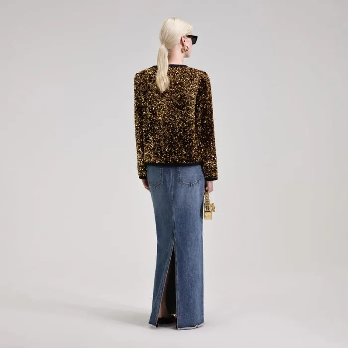Outerwear Woman SelfPortrait Gold Sequin Jacket Outerwear Woman SelfPortrait Gold Sequin Jacket