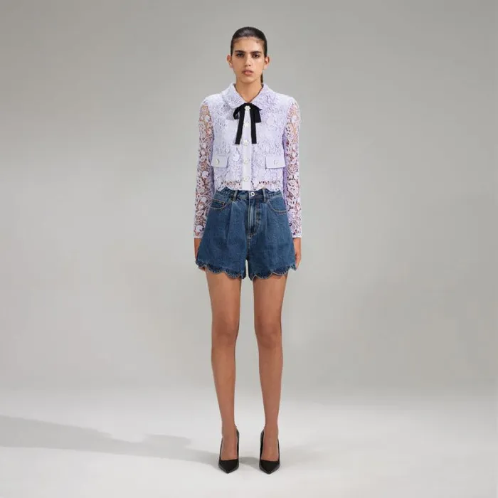 Outerwear Woman SelfPortrait Lilac Guipure Jacket With Bow Detail