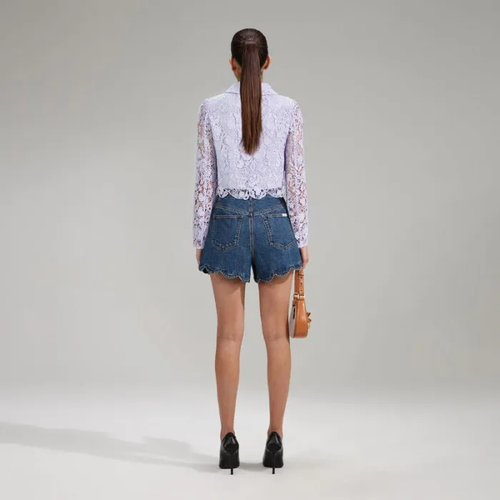 Outerwear Woman SelfPortrait Lilac Guipure Jacket With Bow Detail Outerwear Woman SelfPortrait Lilac Guipure Jacket With Bow Detail