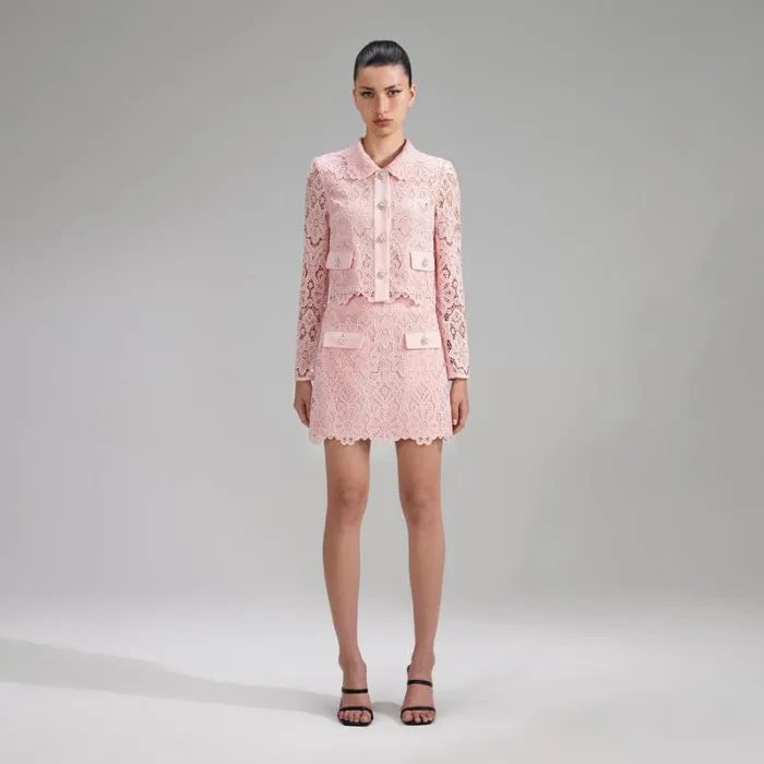 Outerwear Woman SelfPortrait Pink Guipure Lace Jacket