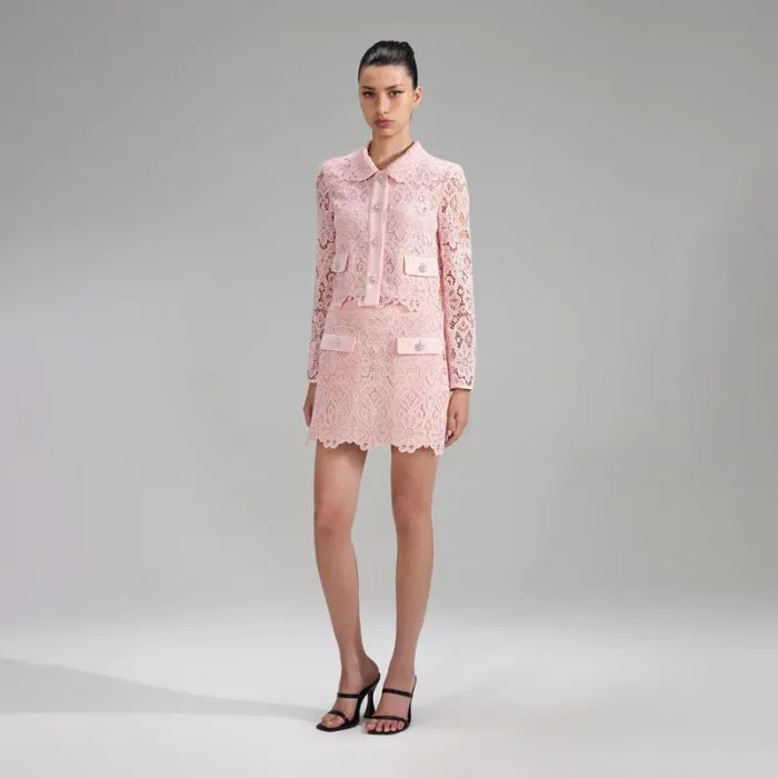 Outerwear Woman SelfPortrait Pink Guipure Lace Jacket Outerwear Woman SelfPortrait Pink Guipure Lace Jacket
