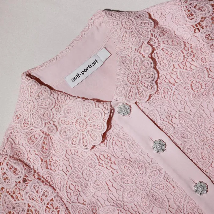 Outerwear Woman SelfPortrait Pink Guipure Lace Jacket Outerwear Woman SelfPortrait Pink Guipure Lace Jacket