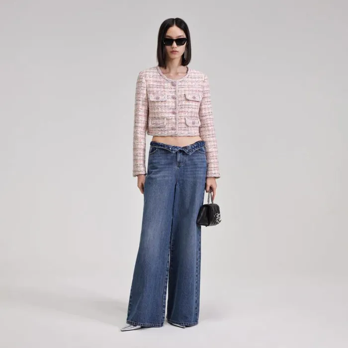 Outerwear Woman SelfPortrait Pink Sequin Boucle Jacket