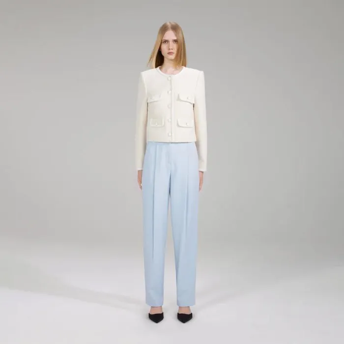Outerwear Woman SelfPortrait White Textured Weave Crop Jacket