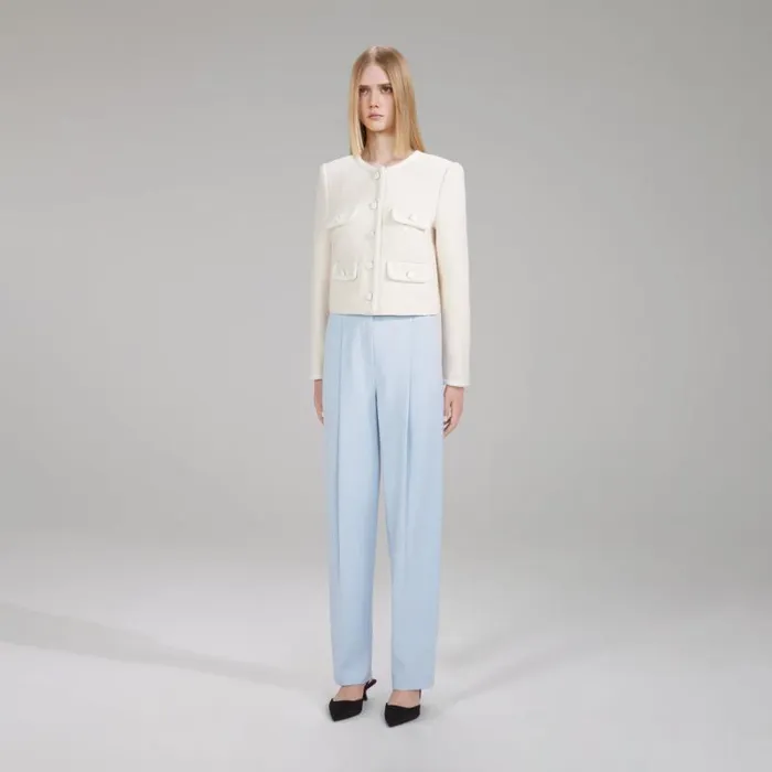 Outerwear Woman SelfPortrait White Textured Weave Crop Jacket Outerwear Woman SelfPortrait White Textured Weave Crop Jacket