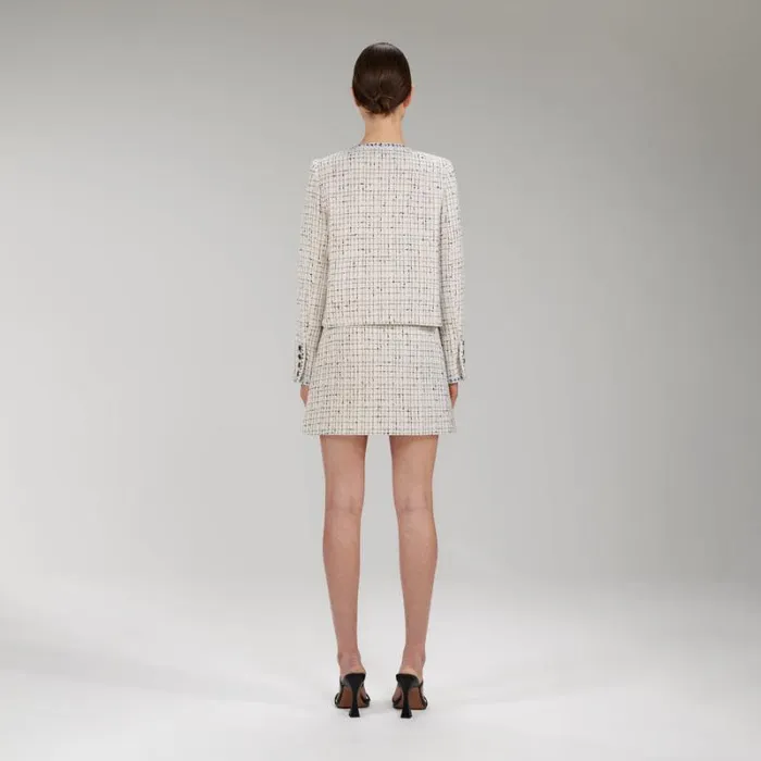 Outerwear Woman SelfPortrait White Textured Weave Crop Jacket Outerwear Woman SelfPortrait White Textured Weave Crop Jacket