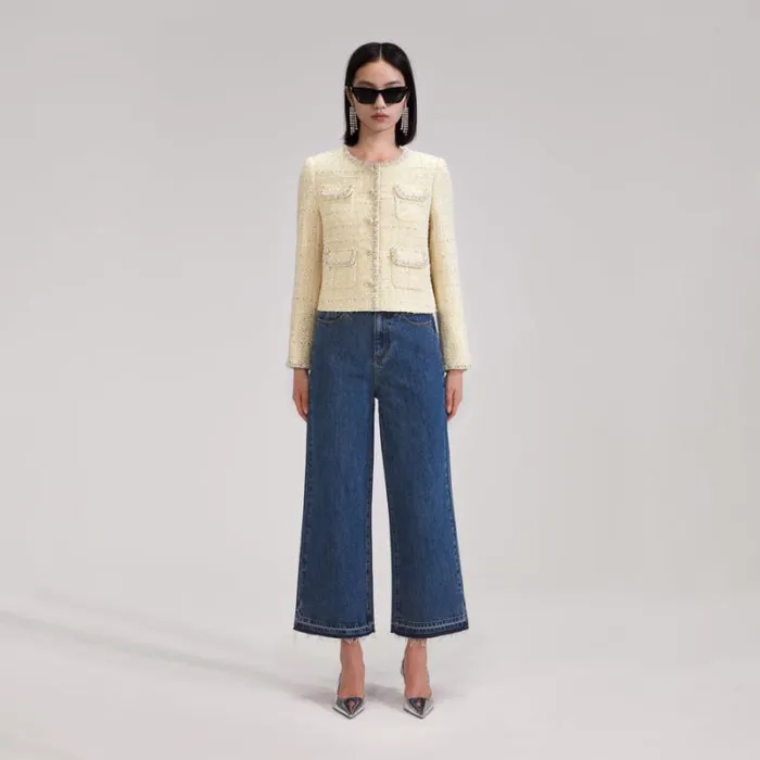 Outerwear Woman SelfPortrait Yellow Boucle Jacket