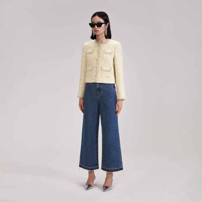 Outerwear Woman SelfPortrait Yellow Boucle Jacket Outerwear Woman SelfPortrait Yellow Boucle Jacket