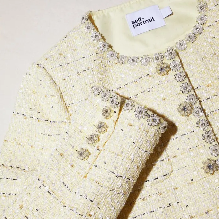Outerwear Woman SelfPortrait Yellow Boucle Jacket Outerwear Woman SelfPortrait Yellow Boucle Jacket