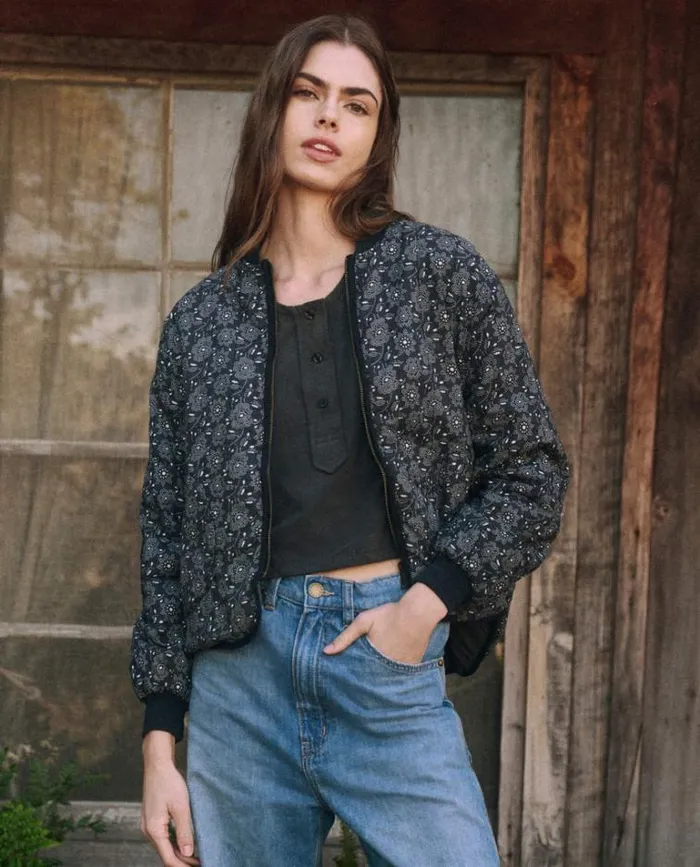 Outerwear Women039s The Great The Reversible Quilted Bomber Black Token Floral