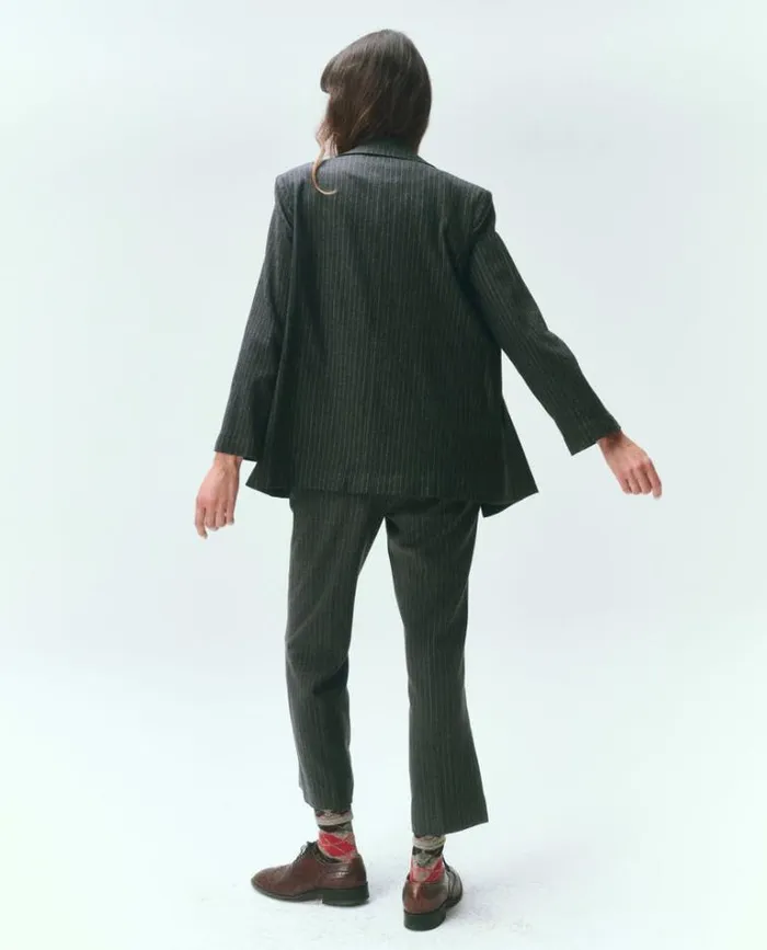 Outerwear Women039s The Great The Shlumpy Blazer Gray Pin Stripe