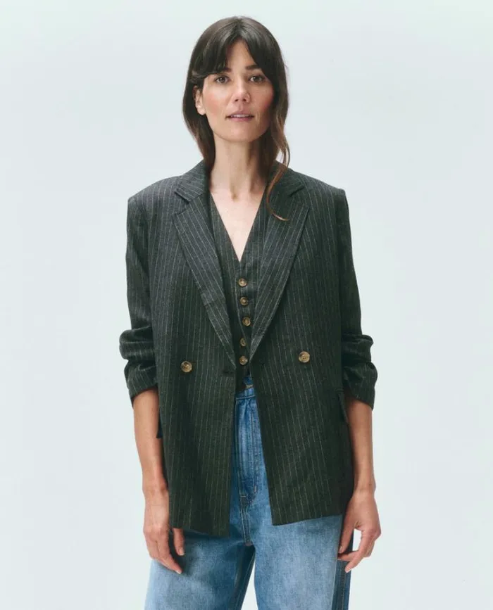 Outerwear Women039s The Great The Shlumpy Blazer Gray Pin Stripe
