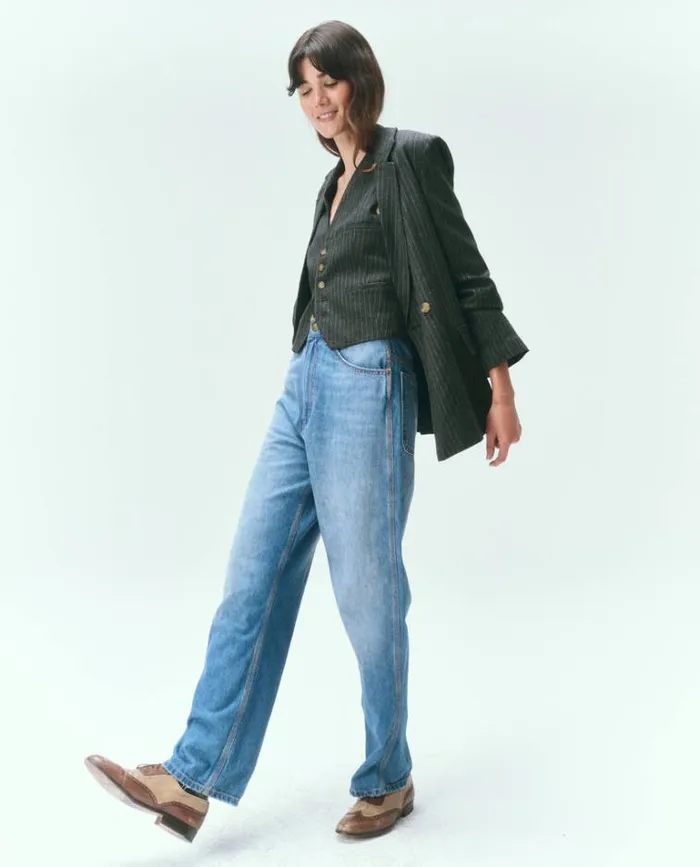 Outerwear Women039s The Great The Shlumpy Blazer Gray Pin Stripe
