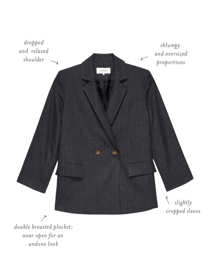 Outerwear Women039s The Great The Shlumpy Blazer Gray Pin Stripe