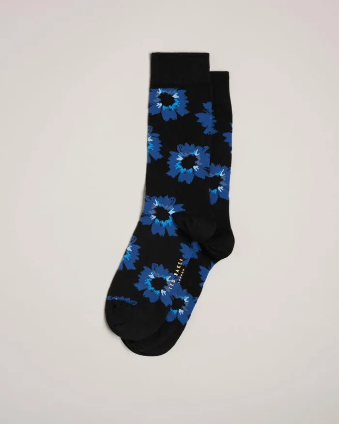 Painted Floral Print Socks Dark Navy Men Ted Baker Socks