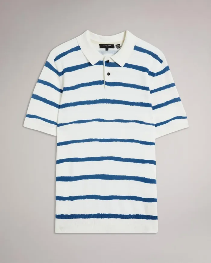 Painted Stripe Knitted Polo Shirt Ecru Men Ted Baker Tops