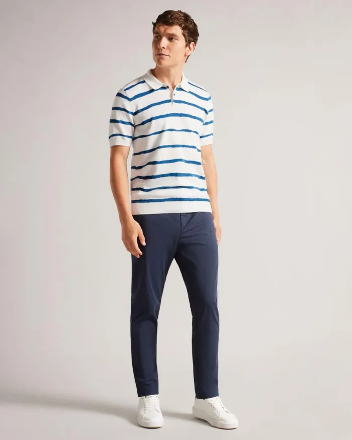 Painted Stripe Knitted Polo Shirt Ecru Men Ted Baker Tops Painted Stripe Knitted Polo Shirt Ecru Men Ted Baker Tops
