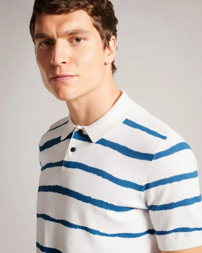 Painted Stripe Knitted Polo Shirt Ecru Men Ted Baker Tops Painted Stripe Knitted Polo Shirt Ecru Men Ted Baker Tops