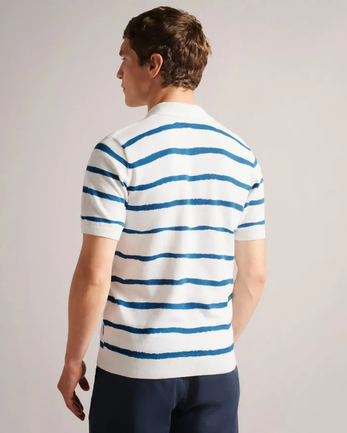 Painted Stripe Knitted Polo Shirt Ecru Men Ted Baker Tops Painted Stripe Knitted Polo Shirt Ecru Men Ted Baker Tops