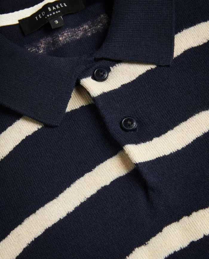 Painted Stripe Knitted Polo Shirt Navy Men Ted Baker Clothing