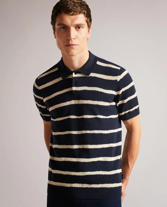 Painted Stripe Knitted Polo Shirt Navy Men Ted Baker Clothing Painted Stripe Knitted Polo Shirt Navy Men Ted Baker Clothing
