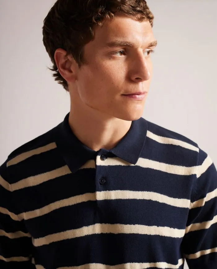 Painted Stripe Knitted Polo Shirt Navy Men Ted Baker Clothing Painted Stripe Knitted Polo Shirt Navy Men Ted Baker Clothing