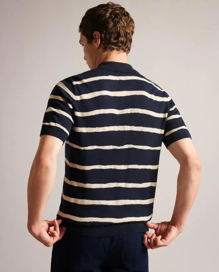 Painted Stripe Knitted Polo Shirt Navy Men Ted Baker Clothing Painted Stripe Knitted Polo Shirt Navy Men Ted Baker Clothing