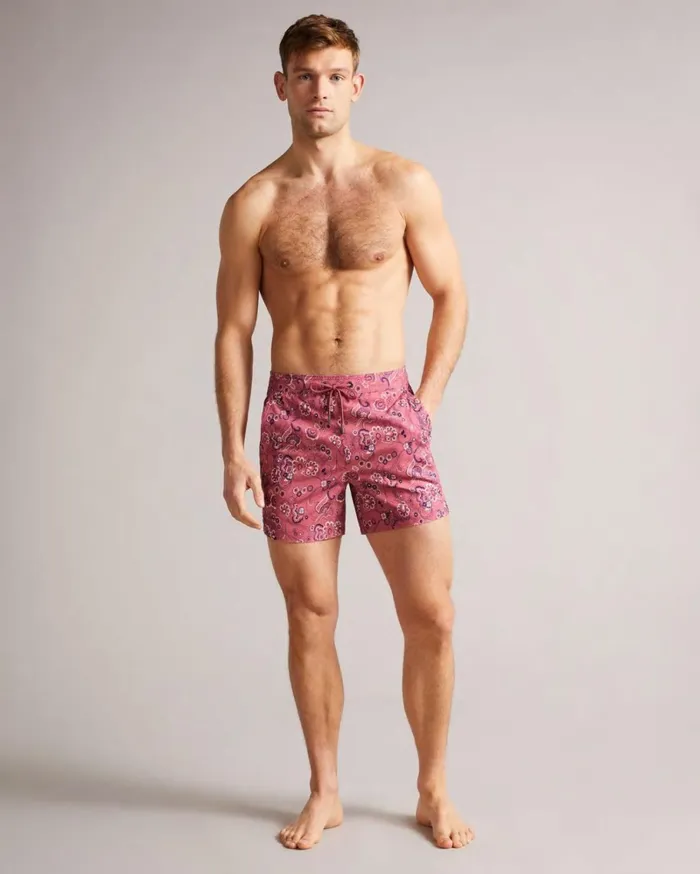 Paisley Printed Swim Shorts Pink Men Ted Baker Clothing